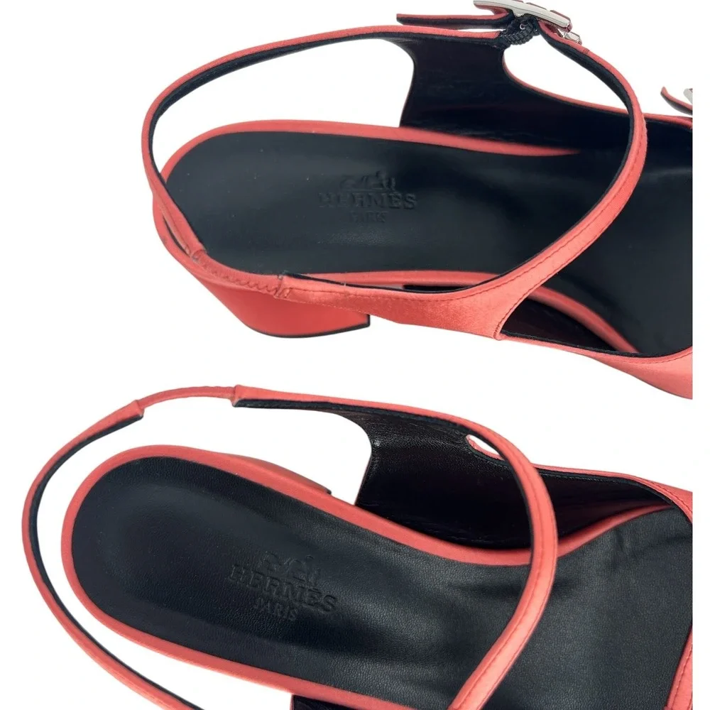 Hermes Jackie 50 Satin Crepe Slingback Pumps Rose Peche Size 41